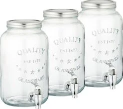 Set De 3 X Distributeurs De Boissons En Verre / Robinet à Limonade 3,5 Litres - Robinet