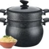 Royalty Line Couscous Pan - Cuiseur Vapeur - 9 Litres - Pour Tous Feux - Couscoussier Avec Poignées Froides - Aluminium - Cuiseur Vapeur Riz Et Légumes Avec Couvercle En Verres - Zwart