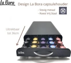 La Bora - Porte-Capsules Design Luxe Avec Tiroir - Pour Capsules Nespresso - 50 Tasses - Porte-Gobelets - Métal Inox -Cuisine Fournitures Magasin 1200x1071 4