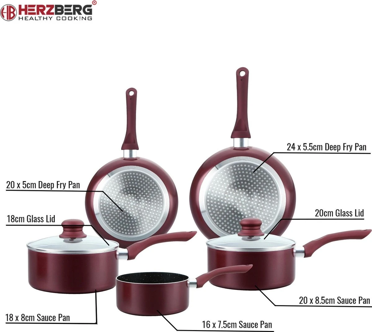 Herzberg: Batterie De Cuisine Moderne 7 Pièces Avec Revêtement En Marbre - Bordeaux - Sans Rayures - Toutes Sources De Chaleur - Cuisine Saine - Va Au Lave-vaisselle - Avec Couvercles 5 Herzberg: Batterie De Cuisine Moderne 7 Pièces Avec Revêtement En Marbre - Bordeaux - Sans Rayures - Toutes Sources De Chaleur - Cuisine Saine - Va Au Lave-vaisselle - Avec Couvercles – Image 5