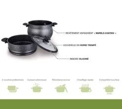 Royalty Line Couscous Pan - Cuiseur Vapeur - 9 Litres - Pour Tous Feux - Couscoussier Avec Poignées Froides - Aluminium - Cuiseur Vapeur Riz Et Légumes Avec Couvercle En Verres - Zwart -Cuisine Fournitures Magasin 1200x1074