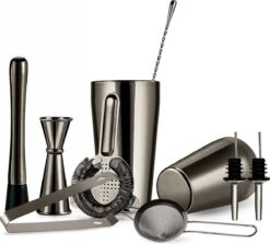 YONO Cocktail Shaker Set - Cocktail Shaker 600ml Avec Tasse à Mesurer Jigger Passoire Becs Verseurs Agitateur Et Pilon - Noir