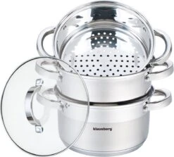 Cuiseur Vapeur Ø 18 Cm - Cuiseur Vapeur Légumes 2,5 L - Acier Inoxydable Avec Couvercle En Verre - Ensemble Cuiseur Vapeur 4 Pièces - Cuisson économe En énergie