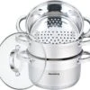 Casseroles Casseroles à Vapeur Set 4 Pièces I Marmite Insert Vapeur Couvercle Ø 18 Cm - 2,5L Inox I Cuiseur Vapeur Riz Cuiseur Vapeur Légumes Vapeur Poisson Et Viande I Sain Savoureux Économique