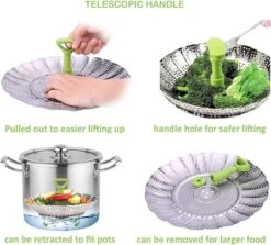 Cuiseur Vapeur En Acier Inoxydable, Cuiseur Vapeur Réglable Avec Poignée Coulissante, Pour Fruits Et Légumes, Panier Pliable, Inox, Va Au Lave-vaisselle, Nourriture Pour Bébé (14-23 Cm) -Cuisine Fournitures Magasin 1200x1084 2