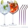 Alpina Set De 4x Verres à Cocktail Gin Tonic Avec 4x Pailles Violettes Réutilisables En Acier Inoxydable - 730 Ml - Boire Des Cocktails - Cocktails