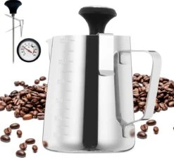 Pichet Mousseur à Lait RoiCuisine - Avec Thermomètre - 600ml - Pot à Lait - Barista - Acier Inoxydable