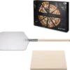 Navaris XL Pour Four Et Barbecue - Plaque à Pizza Rectangulaire 38 X 30 Cm - Y Compris Pelle à Pizza Avec Manche Extra-long - Céramique émaillée