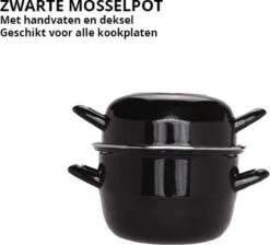 Made4Home® - Marmite à Moules - Ø18 Cm - Électrique Et Gaz - Avec Couvercle - Zwart - Métal - Moule à Moules -Cuisine Fournitures Magasin 1200x1088