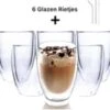 Verres à Double Paroi + 6 Pailles En Verres - Set De 6 - Verres à Café à Café Latte Macchiato Espresso - Tasses à Café/ Verres à Verres à Thé - Verre à Café - 6 X 350 Ml