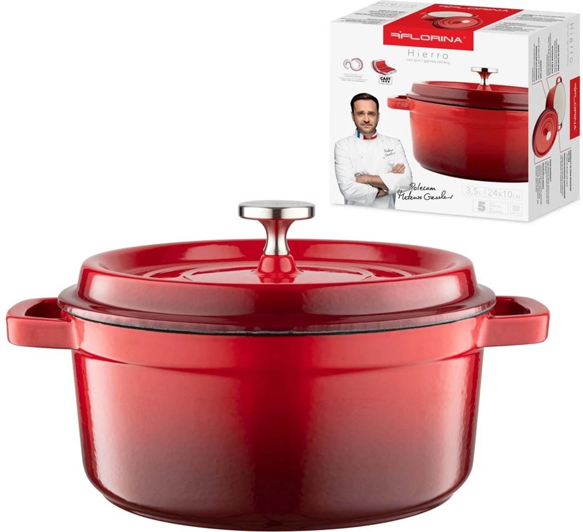 Cocotte Florina Professionnelle En Fonte émaillée Ø 24 Cm 3,5L Rouge Cerise - Tous Feux Pour Induction - Cocotte - Poids 5,3 Kg 1 Cocotte Florina Professionnelle En Fonte émaillée Ø 24 Cm 3,5L Rouge Cerise - Tous Feux Pour Induction - Cocotte - Poids 5,3 Kg