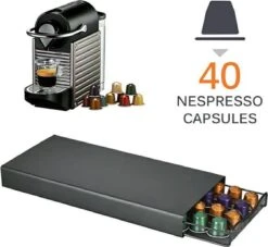 TDR - Porte-capsule Avec Tiroir - Convient Pour Nespresso - Porte-tasses à Café Expresso - 40 Capsules - Acier Inoxydable - Zwart