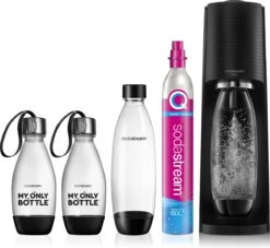 SodaStream TERRA Family Pack - Zwart - Comprend Une Bouteille De 1L, 2x My Only Bottle Et Une Bouteille De Dioxyde De Carbone à Connexion Quick
