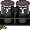 Boîte à Café Hermétique Avec Support, Noir 1850 Ml X 2 Récipients à Café En Acier Inoxydable, Stockage De Grains De Café Avec Cuillère Pour Grains De Café, Poudre De Café, Thé, Noix Et Cacao