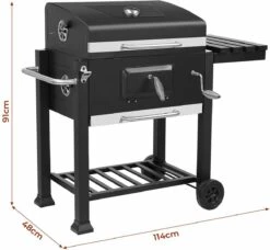 Frito Charbon De Bois Grill BBQ - Barbecue - Bon Pour 5 à 10 Personnes - Plaque De Gril - Avec Thermomètre, Roues, étagère Latérale Et Plus - Acier Inoxydable -Cuisine Fournitures Magasin 1200x1108 1
