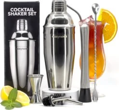 Easynova - Set Shaker à Cocktail - 6 Pièces - Shaker à Cocktail - Acier Inoxydable - Coffret Cadeau