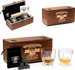 Le Gentlemen's Club 1911 | Set De Whisky | 2 Verres | 6 Pierres à Whisky | 2 Dessous De Verre | Sac De Rangement | Emballage Cadeau