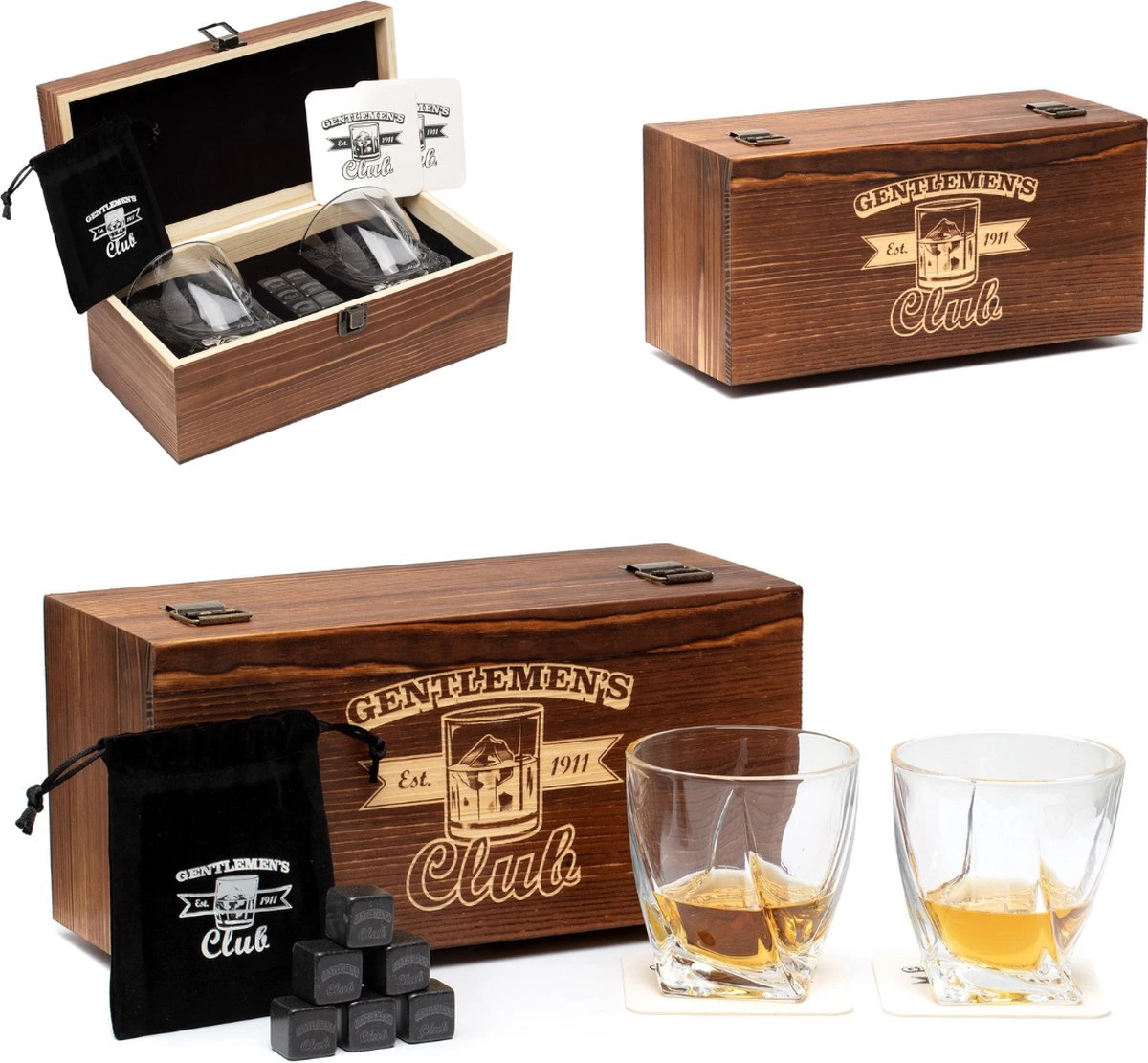 Le Gentlemen's Club 1911 | Set De Whisky | 2 Verres | 6 Pierres à Whisky | 2 Dessous De Verre | Sac De Rangement | Emballage Cadeau 1 Le Gentlemen's Club 1911 | Set De Whisky | 2 Verres | 6 Pierres à Whisky | 2 Dessous De Verre | Sac De Rangement | Emballage Cadeau