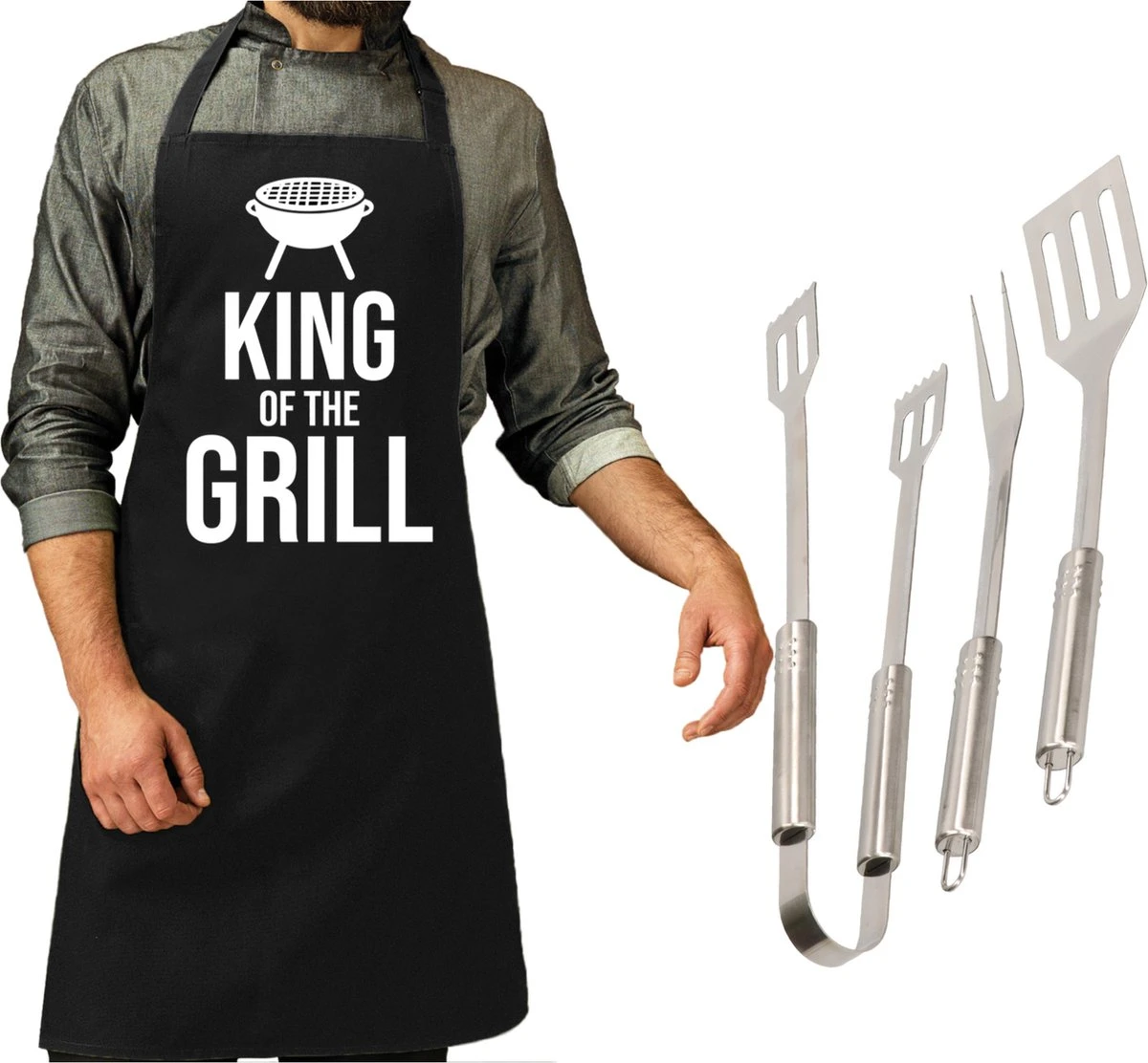 Alpina Ensemble D'ustensiles De Barbecue 3 Pièces 33 Cm En Acier Inoxydable - Avec Tablier De BBQ Noir King Of The Grill - Cadeau De La Vaderdag 1 Alpina Ensemble D'ustensiles De Barbecue 3 Pièces 33 Cm En Acier Inoxydable - Avec Tablier De BBQ Noir King Of The Grill - Cadeau De La Vaderdag