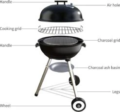 Barbecue à Charbon De Bois Bouilloire Barbecue Grill Rond Avec Couvercle Grill Avec Roues Et Poignée Grille De Support En émail Zwart Pour BBQ Camping Jardin Balcon Etc. -Cuisine Fournitures Magasin 1200x1114 1