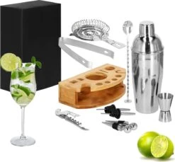 Ensemble De Cocktails Set | Set De 12 Shakers à Cocktail | Y Compris Support En Bamboe Et Emballage Cadeau | ACIER INOXYDABLE | Couleur Argent -Cuisine Fournitures Magasin 1200x1114 14