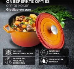 Rosmarino - Poêle En Fonte - Oranje - Ø20cm - 1,8 Litre - Poêle à Frire - 100% Sans PFAS & PFOA - Émail - Convient à Toutes Les Sources De Chaleur -Cuisine Fournitures Magasin 1200x1115