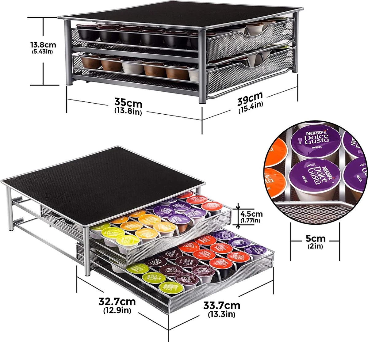 Porte-capsules Masthome Café Avec Tiroir Pour Capsules Dolce Gusto, Pour 72 Dosettes De Café, 1 Chiffon De Nettoyage Inclus 3 Porte-capsules Masthome Café Avec Tiroir Pour Capsules Dolce Gusto, Pour 72 Dosettes De Café, 1 Chiffon De Nettoyage Inclus – Image 3