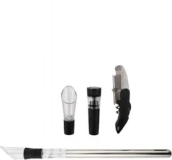Point-Virgule - Ensemble D'accessoires Pour Le Vin 4 Pièces Avec Couteau De Serveur, Bâton De Refroidissement Du Vin, Bec Verseur Et Bouchon Sous Vide