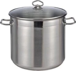 1x Casserole / Casseroles En Acier Inoxydable 15 Litres Avec Couvercle En Verre - Poêle Haushalt Adaptée à Toutes Les Sources De Chaleur - Fournitures De Cuisine / Cuisine