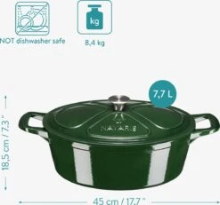 Cocotte En Fonte Navaris Avec Couvercle - Faitout - Poêle émaillée - Convient Pour La Cuisson à Induction, Gaz Et électrique - Ovale - Vert Foncé -Cuisine Fournitures Magasin 1200x1124 1