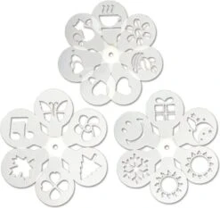 Modèle Café Cupcake Pâtisserie Sucre Glace Pochoir à Café épandeur De Cacao Barista Réutilisable 19 Pcs -Cuisine Fournitures Magasin 1200x1132 4