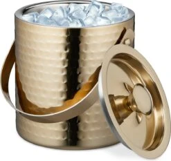 Seau à Glace Relaxdays Avec Couvercle - 1,5 L - Double Paroi - Or - Acier Inoxydable - Glacière Avec Poignée