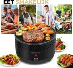 Ozocozy BBQ-ONE Barbecue De Table à Charbon - Ø30 Cm - Zwart - Incl. Sac De Transport, Brosse à Pâtisserie En Silicone Et Pince à Barbecue En Acier Inoxydable - Cadeau De La Vaderdag -Cuisine Fournitures Magasin 1200x1133
