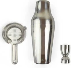 Society Paris - Set Shaker à Cocktail Français / Parisien - Acier Inoxydable - 3 Pièces - Coffret Cadeau Luxe