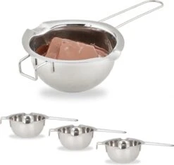 Relaxdays 4 X Melting Pot Acier Inoxydable - Poêle Au Bain Marie - Ø 11 Cm - Argent - Métal - Fondant