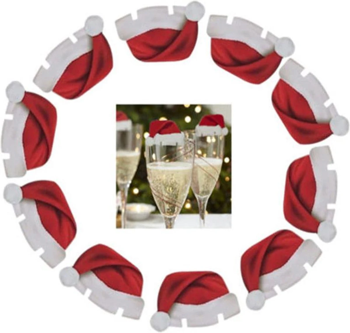 Décoration De Noël - Glas - Dîner - Décoration - Bonnet De Noel - Père Noël - Carton Solide - Set De 10 Pièces 2 Décoration De Noël - Glas - Dîner - Décoration - Bonnet De Noel - Père Noël - Carton Solide - Set De 10 Pièces – Image 2