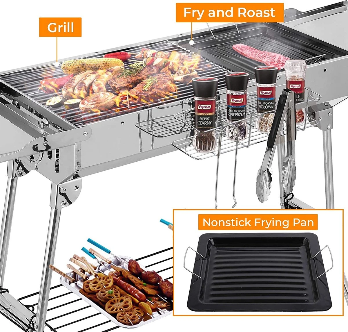 BBQ - Barbecue - Grill - Portable - Acier Inoxydable - Grill à Charbon - Ailes Doubles - Pan Antiadhésive - Camping - Jardin 4 BBQ - Barbecue - Grill - Portable - Acier Inoxydable - Grill à Charbon - Ailes Doubles - Pan Antiadhésive - Camping - Jardin – Image 4
