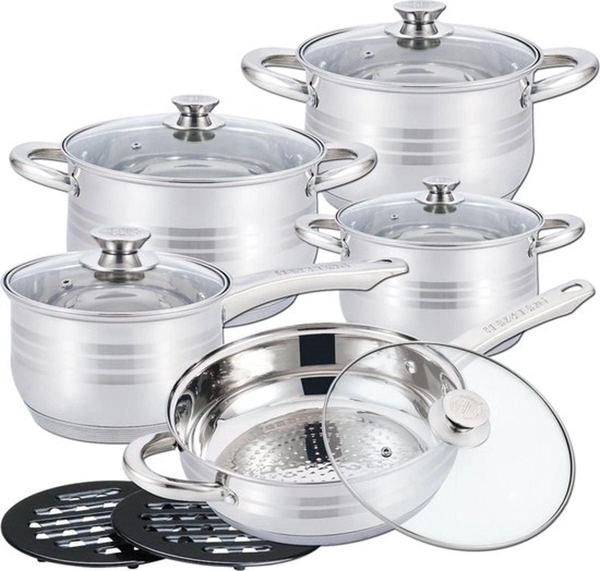Royal Swiss - Batterie De Cuisine à Induction 12 Pièces - Couvercle En Verres - Acier Inoxydable Pan / Casserole / Frying Pan - PFAS Gratuit 1 Royal Swiss - Batterie De Cuisine à Induction 12 Pièces - Couvercle En Verres - Acier Inoxydable Pan / Casserole / Frying Pan - PFAS Gratuit