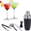 Alpina Set De 4x Verres à Cocktail Margarita Avec Shaker Noir 5 Pièces En Acier Inoxydable - 250 Ml - Boire Des Cocktails - Cocktails