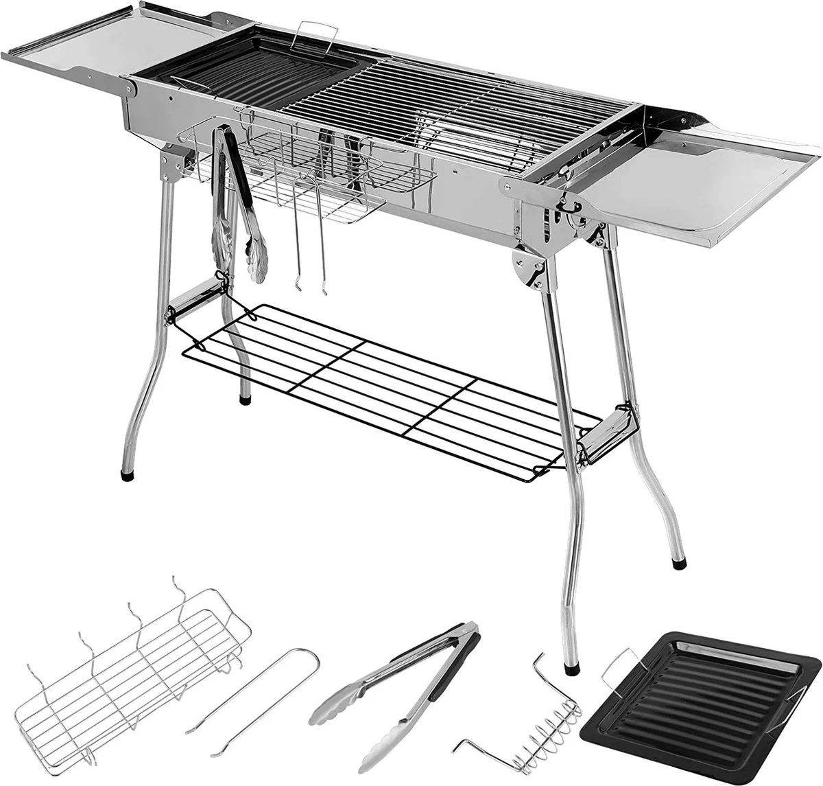 BBQ - Barbecue - Grill - Portable - Acier Inoxydable - Grill à Charbon - Ailes Doubles - Pan Antiadhésive - Camping - Jardin 1 BBQ - Barbecue - Grill - Portable - Acier Inoxydable - Grill à Charbon - Ailes Doubles - Pan Antiadhésive - Camping - Jardin
