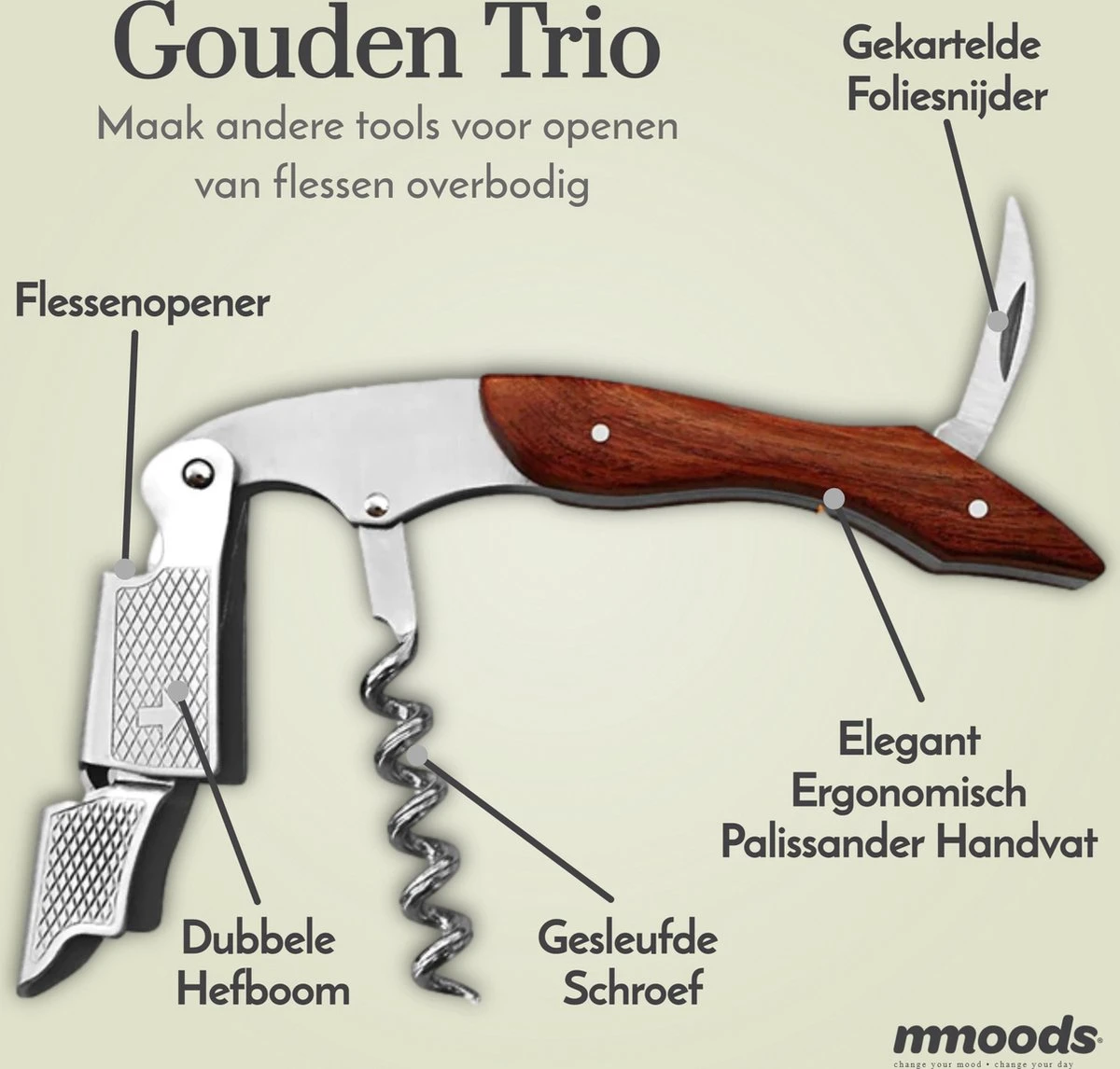 Mmoods Wine Opener - Couteau De Serveur à Rainure Fendue - Couteau Sommelier - Cadeau - Tire-bouchon à Vin 2 Mmoods Wine Opener - Couteau De Serveur à Rainure Fendue - Couteau Sommelier - Cadeau - Tire-bouchon à Vin – Image 2