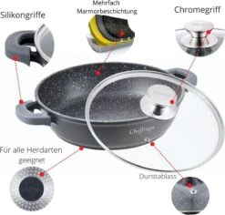 Clifter Casserole / Low Pan / Plat De Service - Revêtement En Marbre - Avec Poignées Amovibles En Silicone - Acier Inoxydable - 28cm -Cuisine Fournitures Magasin 1200x1147 1