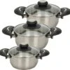 Excellent Houseware Ensemble De Casseroles De Cuisson - 3x - Couvercle En Verre - Acier Inoxydable - 2/3/4,5 Litres
