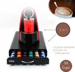 La Bora - Porte-Capsules Design Luxe Avec Tiroir - Pour Capsules Nespresso - 50 Tasses - Porte-Gobelets - Métal Inox