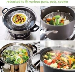 Cuiseur Vapeur En Acier Inoxydable, Cuiseur Vapeur Réglable Avec Poignée Coulissante, Pour Fruits Et Légumes, Panier Pliable, Inox, Va Au Lave-vaisselle, Nourriture Pour Bébé (14-23 Cm) -Cuisine Fournitures Magasin 1200x1156