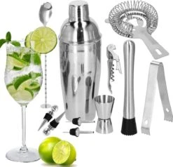 Ensemble De Cocktails Set | Set De 12 Shakers à Cocktail | Y Compris Support En Bamboe Et Emballage Cadeau | ACIER INOXYDABLE | Couleur Argent -Cuisine Fournitures Magasin 1200x1157 4