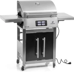 BBQ électrique Landmann E-grill Chariot Argent | Zwart - Avec Thermomètre Intégré - Avec écran Tactile - Avec étagères Latérales - Couvercle Refermable