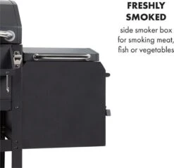 Klarstein Kingsville Double - Combi Fumoir à Charbon & Barbecue à Gaz 13,5kW - 3+1 Brûleurs - 2 Surfaces De Barbecue En Fonte -Cuisine Fournitures Magasin 1200x1161