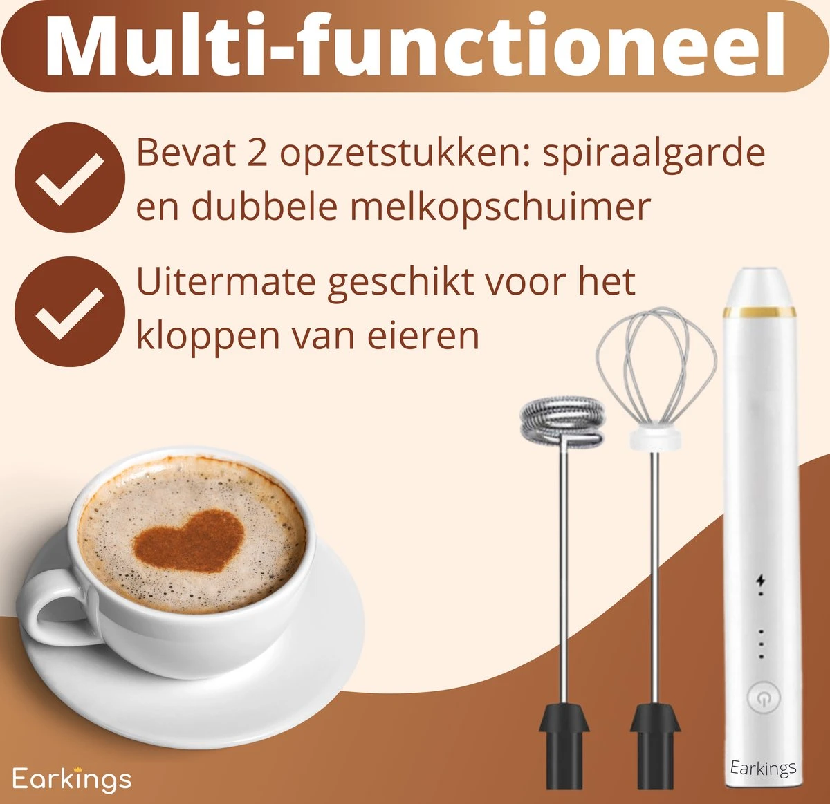 Mousseur à Lait Premium Earkings - Mousseur à Lait Rechargeable Avec Câble USB Inclus - Comprend 2 Accessoires - Mousseur à Lait électrique Wit 5 Mousseur à Lait Premium Earkings - Mousseur à Lait Rechargeable Avec Câble USB Inclus - Comprend 2 Accessoires - Mousseur à Lait électrique Wit – Image 5