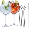 Alpina Set De 4x Verres à Cocktail Gin Tonic Avec 4x Pailles Réutilisables En Acier Inoxydable - 730 Ml - Boire Des Cocktails - Cocktails